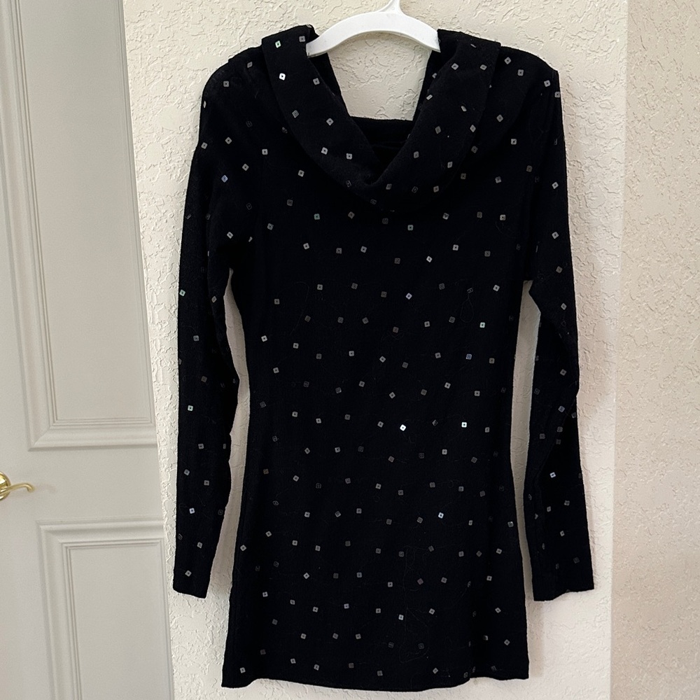 Moda Mario Chic Long Sleeve Black Dress with Silver Details